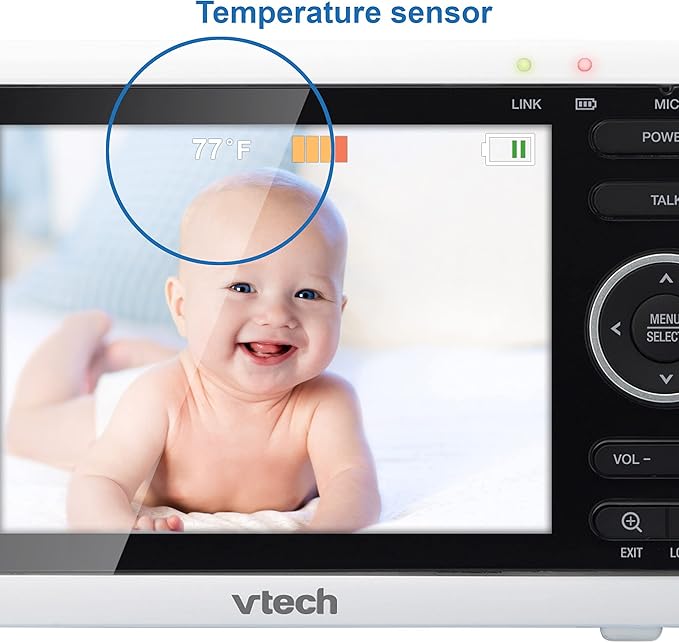 VTech VM350 No WiFi Video Baby Monitor - 5" High-Resolution Screen, Fixed Camera with 2X Zoom, 1000ft Range, Automatic Night Vision, 2-Way Talk, Lullabies, Temperature Sensor
