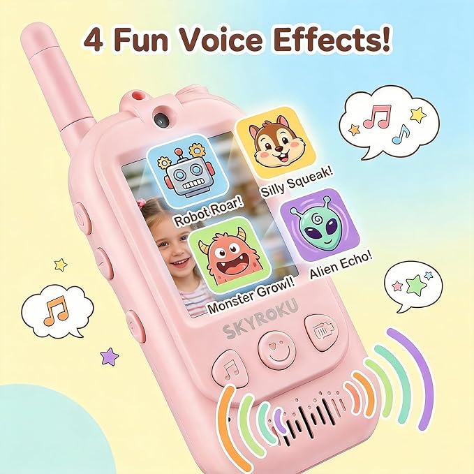 SKYROKU 2nd-Gen Video Walkie Talkies for Kids, 2000ft Long Range Rechargeable Walky Talkies, AI Virtual Costumes & Voice Changer, Outdoor Camping Toys Gift for Boys Girls Ages 3-12 (2 Pack)