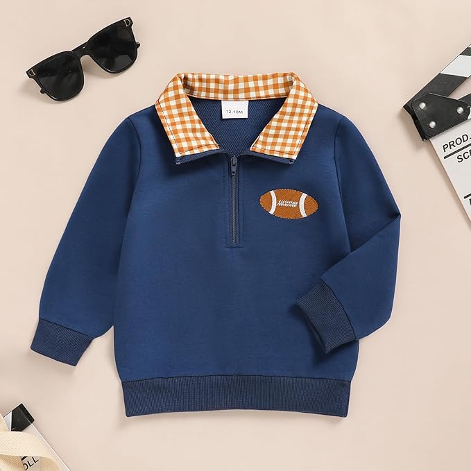 Toddler Boy Quarter Zip Collared Pullover Long Sleeve Fall Winter Baby Boy Clothes Outfit 12M-4T