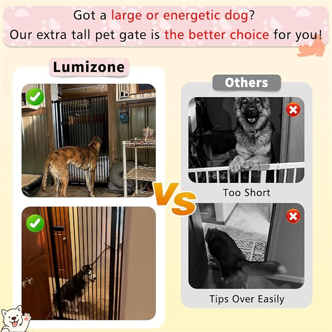 Lumizone Extra Tall Cat Gate 61.02" High Pressure Mounted Extra Wide 2025 New (17 Sizes) 1.37" Gap No Drilling Auto-Close One-Handed Operation Tall Pet Gate for Dogs(White, 61.02" H x 29.92"-34.24" W)