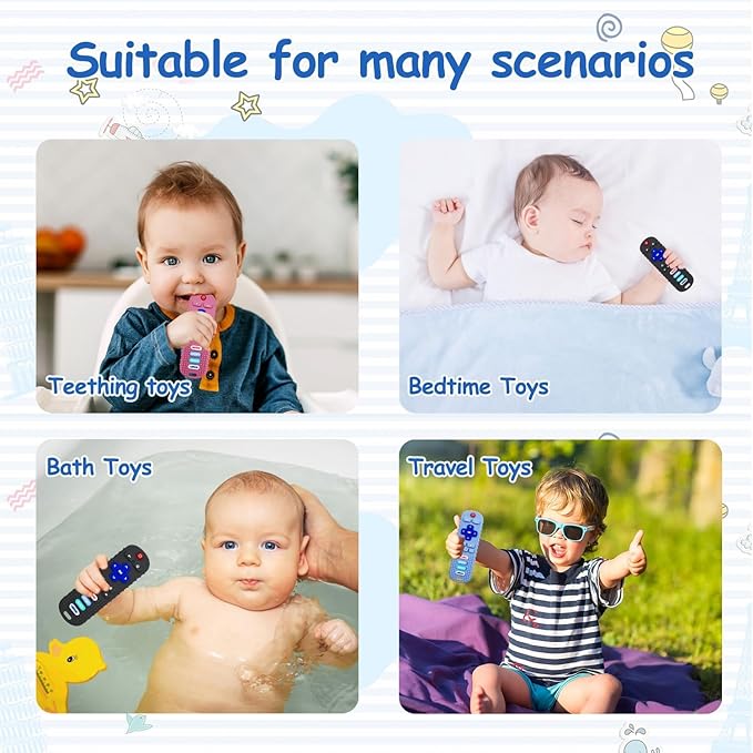 3 Pack Remote Control Shape Silicone Teethers for Babies Chew Toys, Teething Toys for Infant Toddlers,Baby Remote Control Toy, teethers for Babies 6-12 Months (Purple&Blue&Pink)