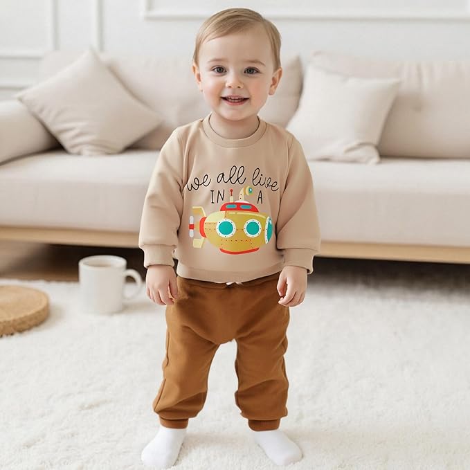 WZTYYDS Toddler Baby Boy Fall Clothes Letter Truck Long Sleeve Pullover Sweatshirt Tops Joggers Pants Set Winter Outfits