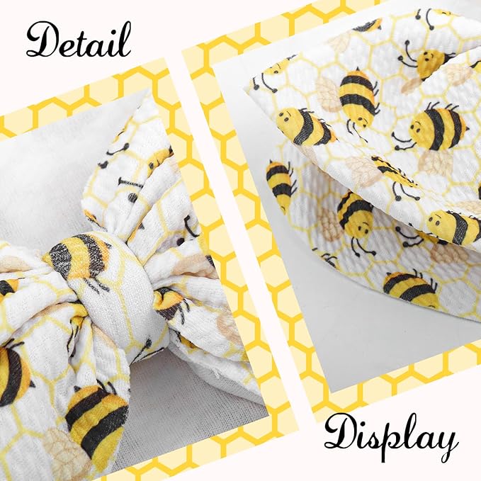YanJie 7'' 2Pcs Bee Baby Bows for Girls Yellow Headbands for Infant Toddlers Summer Hair Bow Accessories Stripe Outfits for Girl Baby Hair Accessory Gift