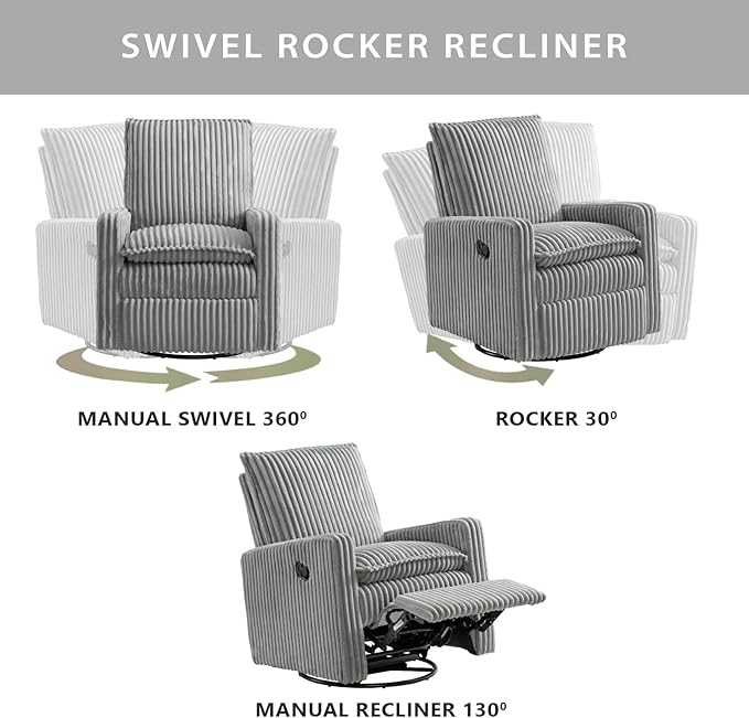 Oxford Baby Uptown Upholstered Swivel Glider and Recliner Nursery Chair - Corduroy, Ash Gray