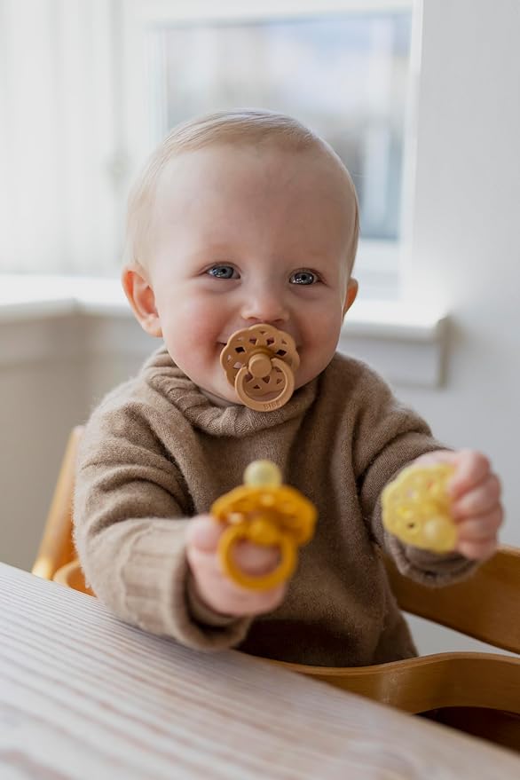 BIBS Boheme Soother 4-Pack | BPA Free Dummy Pacifier | Round Nipple | Natural Rubber Latex | Made in Denmark | Size 0-6 Months | Woodchuck Mix