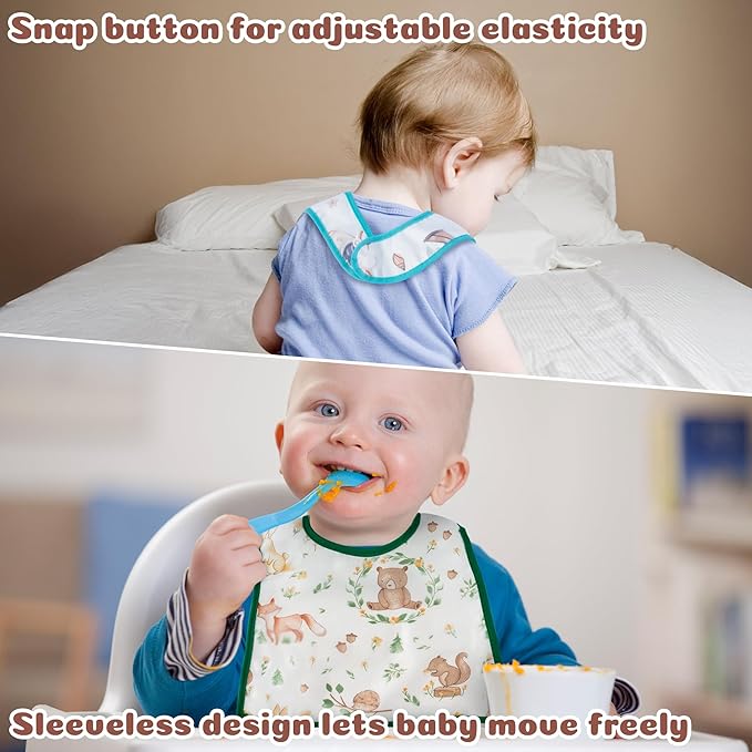 R HORSE 5Pcs Baby Bibs Set Toddler Bibs with Crumb Catcher Pocket & Snap Button Waterproof Baby Feeding Bibs for 6-24 Months