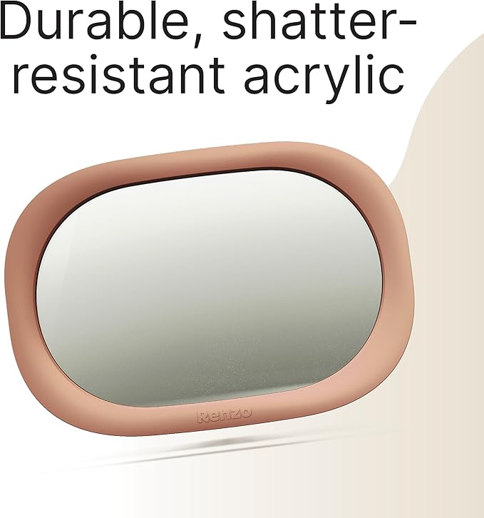 Renzo Baby Car Mirror - Rear Facing Car Seat Mirror for Infants - Extra Large, Shatter-Resistant, 360° Adjustable, Tool-Free Installation - Fits Most Cars, SUVs & Trucks (Blush Pink)