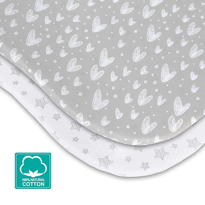 Bassinet Fitted Sheets Compatible with Graco Pack 'n-Play Dome LX Bassinet(not playard), 2 Pack, 100% Jersey Knit Cotton Sheets, Gray Print for Baby