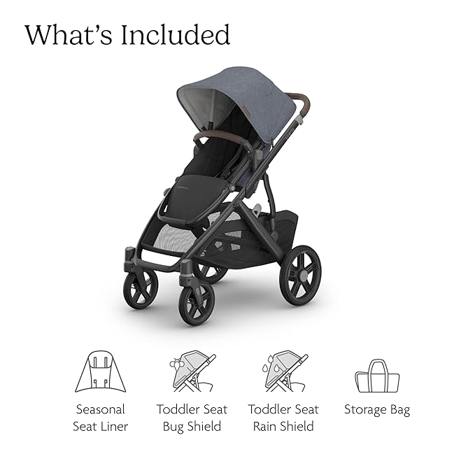 UPPAbaby Vista V3 Convertible Single-to-Double Stroller for Baby & Toddler, 30+ Configurations, Travel System Compatible, All-Wheel Suspension, XL Basket – Julian (Dusty Blue Mélange/Carbon Frame)