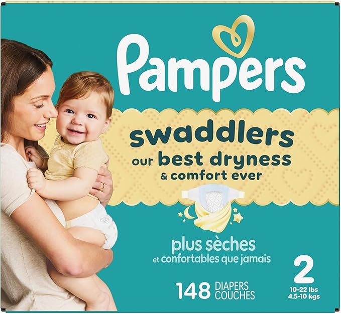 Pampers Swaddlers Diapers, Size 2 (10-22 lbs), 148 Count, Absorbent, Keeps Baby Dry and Comfortable, Skin Safe Disposable Baby Diaper