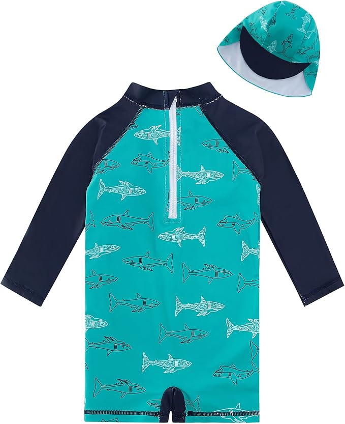 ADUKIDE Baby Boys Swimsuit Summer Beach Rash Guard Swimwear One Piece Sunsuit with Sun Hat 3-24 Months