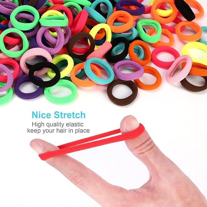 300PCS Kids Toddler Hair Ties for Girls, Cotton Baby Hair Ponytail Holders, Tiny Seamless Elastic Hair Bands, Enough Soft and No Damage, 15 Colors, by Qarwayoc