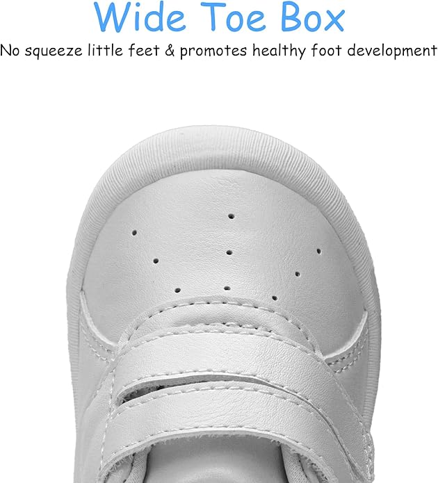 Baby Shoes Boys Girls First Walking Shoes Wide Toe Box Barefoot Zero Drop Infant Shoes Lightweight Nonslip Soft First Walkers PU Leather Toddler Sneakers for 6-24 Months