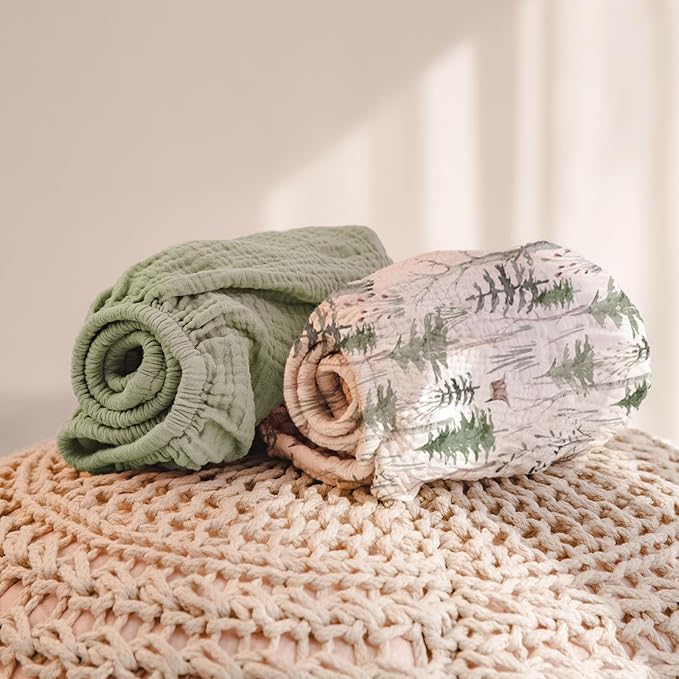 lulumoon Muslin Changing Pad Cover: 2-Pack Soft Breathable Cotton Boho Forest Print for Baby Boys - Nursery & Baby Shower