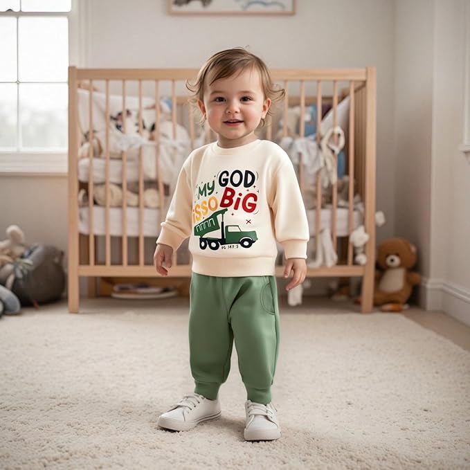 Toddler Baby Boy Fall Winter Outfits Tractor Print Long Sleeve Sweatshirt Pants Set Kids Sweatsuit Clothes