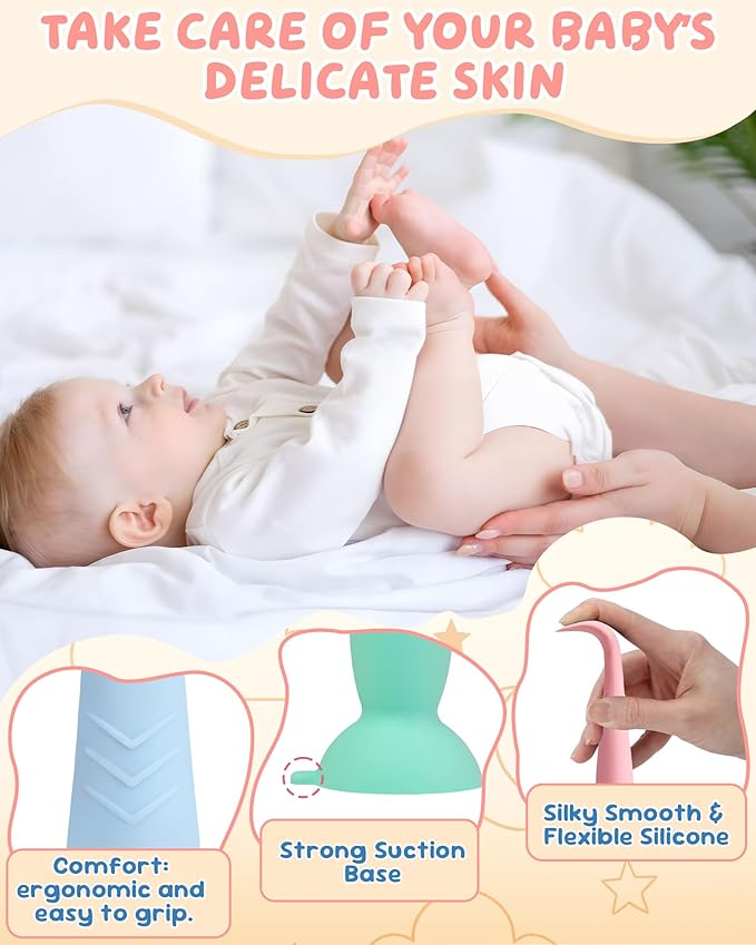 Upgraded 4-Pack Silicone Diaper Cream Spatula with Travel Case - Soft Full-Size & Mini Applicators for Rash Ointment, Diaper Care & Everyday Care, Ideal for Newborn Essentials and Baby Shower Gifts