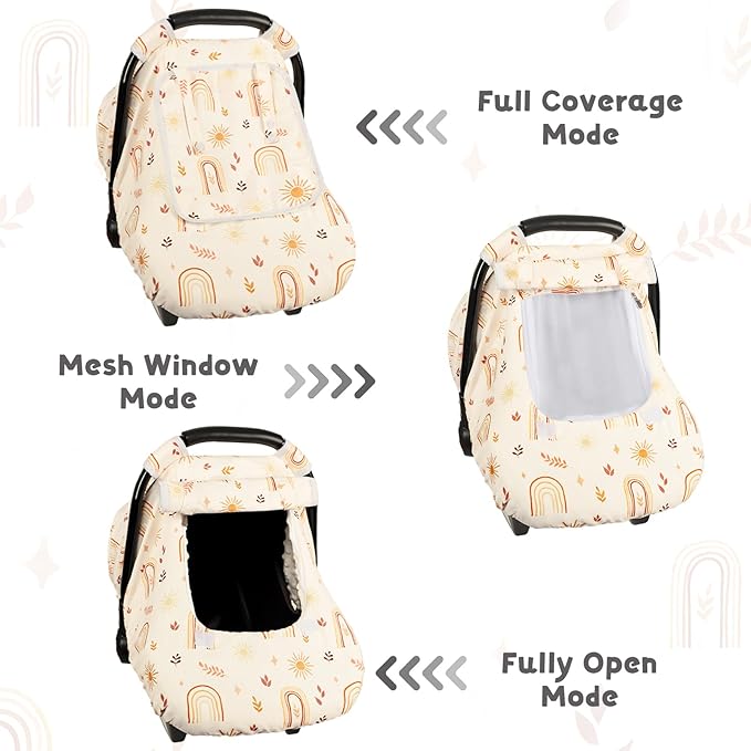 TANOFAR Car Seat Cover Baby, Winter Carseat Cover for Newborn, Infant Car Seat Cover with Windproof and Kick-Proof, Super Warm Plush Fleece Baby Carrier Cover for Infant Boys Girls (Rainbow)