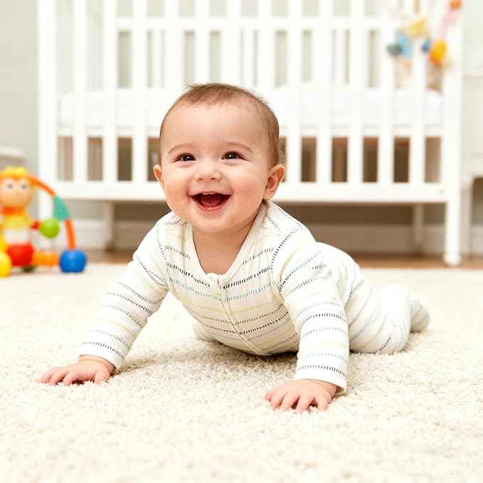 Baby Footie Jumpsuit, 100% Cotton Long Sleeve Footed Romper, Summer Outfit for 0-12 Months