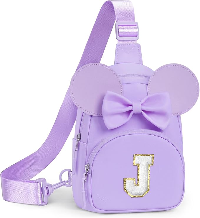 YOOLIFE Initial Crossbody Bag for Girls Kids, Small Sling Bag Fanny Pack for Little Girls Purse, Personalized Sling Bags Monogram Bags, Birthday Gifts for 2 3 4 5 6 7 8 Year Old Girl Kids, Purple (J)