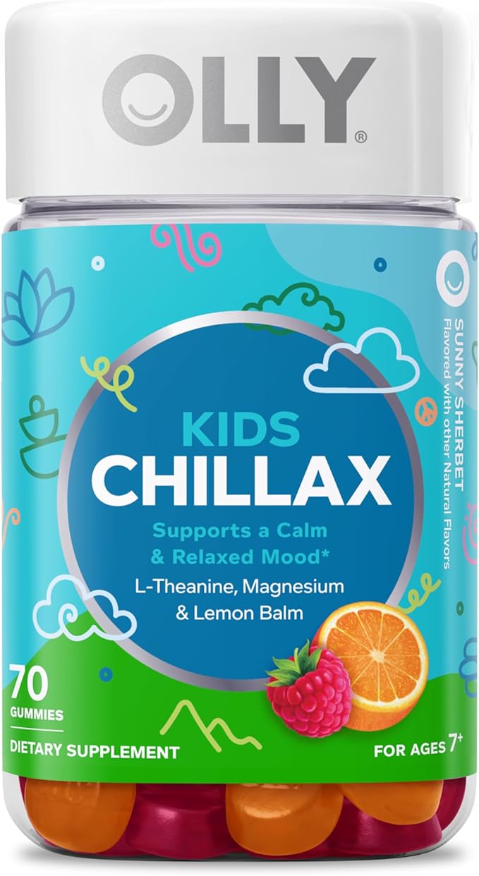OLLY Kids Chillax Gummy, for a Calm and Relaxed Mood*, Magnesium, L-Theanine, Lemon Balm Extract, Chewable Supplement, Sherbet Flavored, 35 Day Supply - 70 Count (Packaging May Vary)