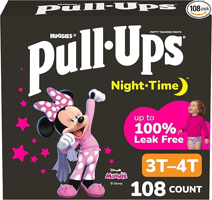 Pull-Ups Girls' Night-Time Potty Training Pants, Size 3T-4T Overnight Training Underwear (32-40 lbs), 108 Ct