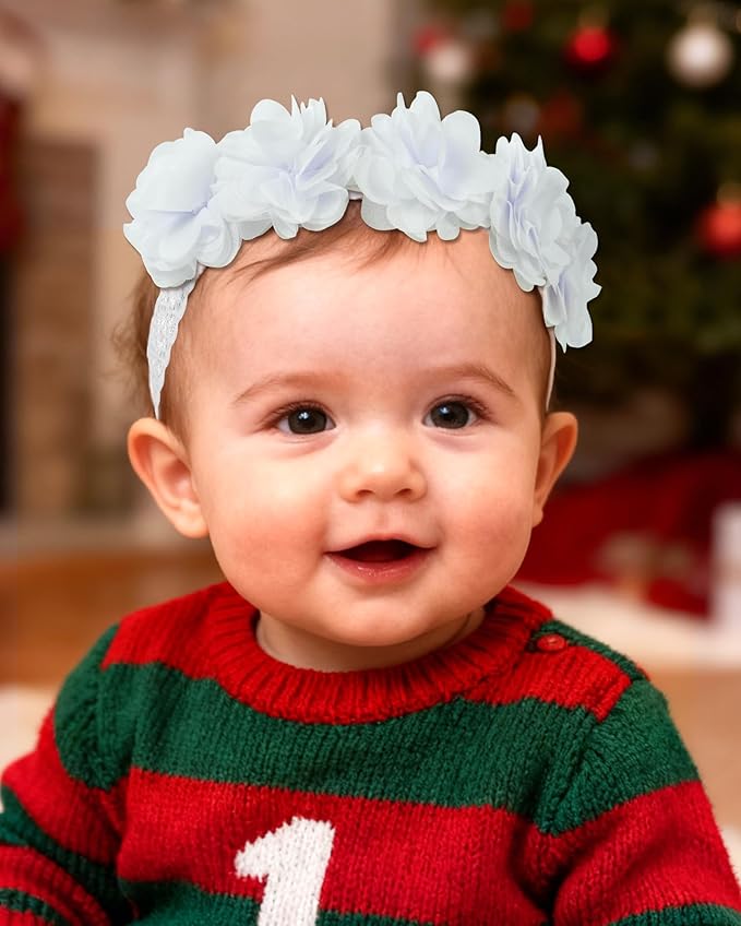Fmeida Baby Girls Headbands for 4-24M | Soft Flower Crown (Fits 14.96"-18.89" Head)