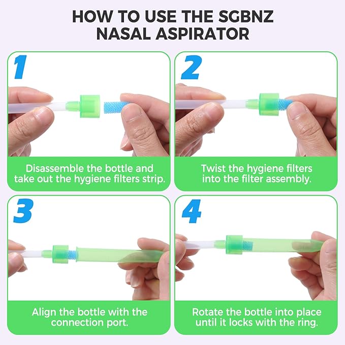 Nasal Aspirator for Baby with 20 Hygiene Filters, Reusable Infant Nose Cleaner, Easy to Use and Clean, 0+Newborn-Portable for Both Travel and Home Use-Green