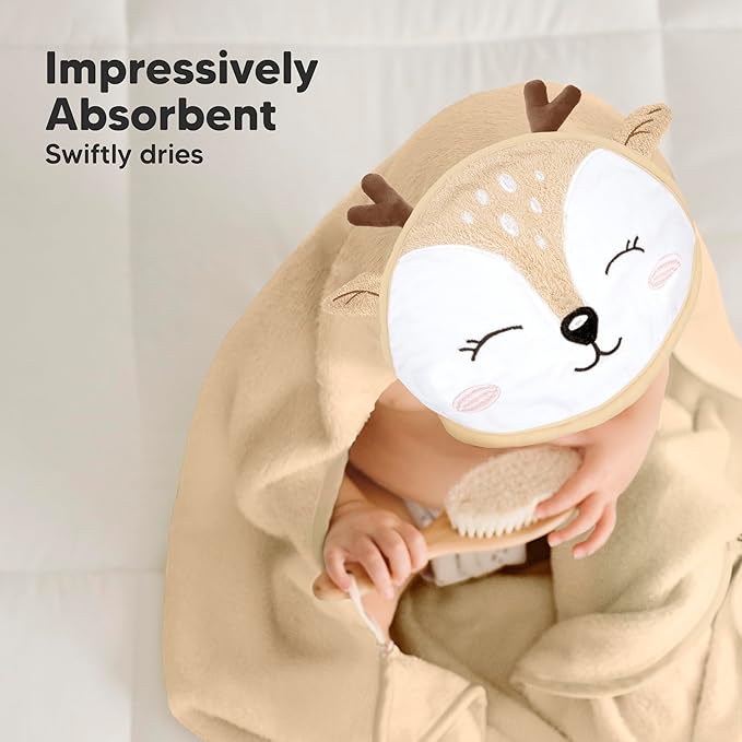 KeaBabies Hooded Baby Towel for Newborn - Viscose Derived from Bamboo Large Baby Bath Towels with Hood for Boys, Girls, Toddler, Extra Absorbent & Soft Newborn Bath Essentials (Deer, Regular)