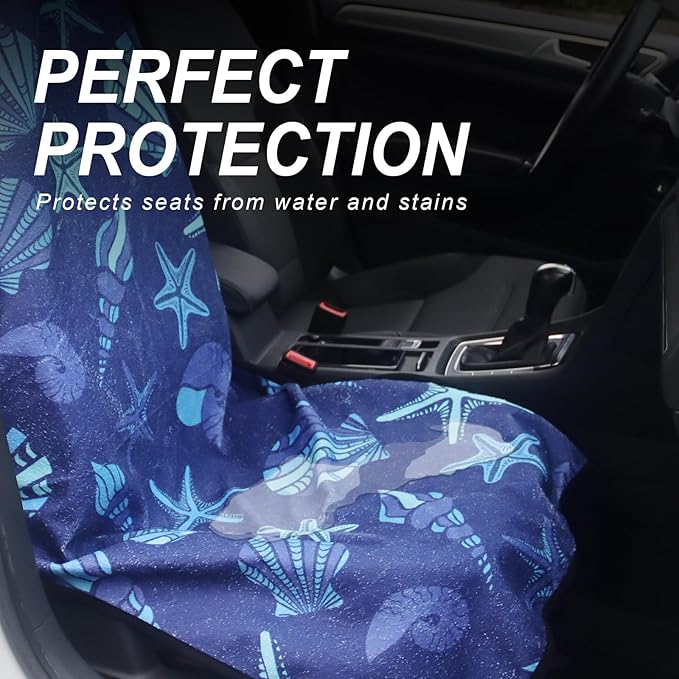 Sweat Towel Car Seat Cover Protector Front Seats for Gym Workout, Running, Swimming, Beach and Hiking, Waterproof Universal Seat Cover for Car, Truck, Van & SUV (1pcs Front Seat)