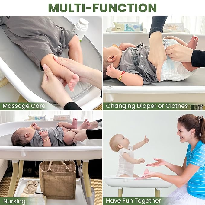 Baby Changing Table, Adjustable Height Diaper Changing Station with Baby Crib Mobile, Changing Pad, Nursery Organizer and Large Storage Rack for Infant and Newborn