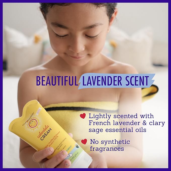 California Baby Calendula Cream | 100% Plant-Based Moisturizer | Lavender Baby Lotion | Face Moisturizer For Dry Skin | Hypoallergenic | 6 oz / 170g