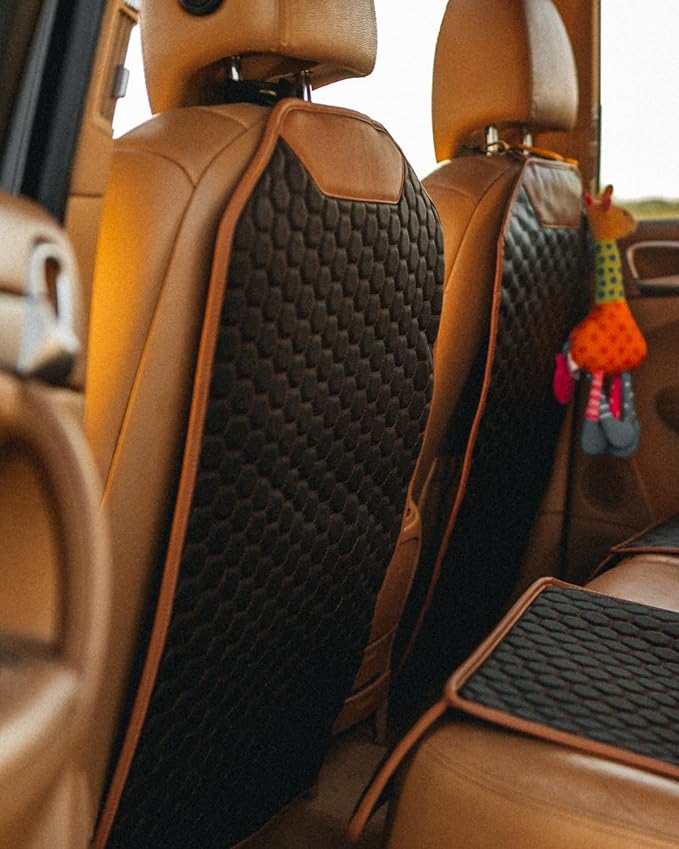 Owleys Kick Mat Back Seat Protector - Car Back Seat Cover for Kids Feet - Waterproof & Sturdy Protector for Upholstery from Dirt, Mud, Scratches and Stain (Hexy)