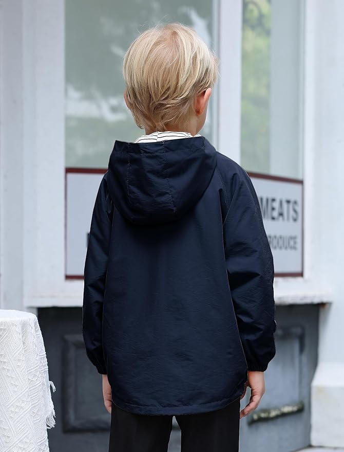 FYMNSI Kids Boys Lightweight Waterproof Hooded Jacket with Pockets Toddler Spring Fall Outfits Zip Up Thin Outwear Coats