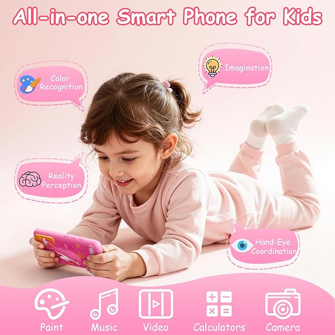 Kids Smart Phone Toys with 3.97" Touchscreen, Christmas Birthday Gifts for Kids Ages 3-12, Toddler Learning Cell Phone with Games & Dual Camera, Girls Phone Toys for Age 3 4 5 6 7 8 9 Years Old