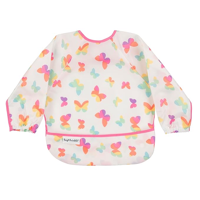 Tiny Twinkle Long Sleeve Bib for Babies & Toddlers | Waterproof Smock Bib for Eating | Machine Washable & Mess-Proof Feeding Essentials | Newborn Shower Gift (Butterflies, 6–24M)