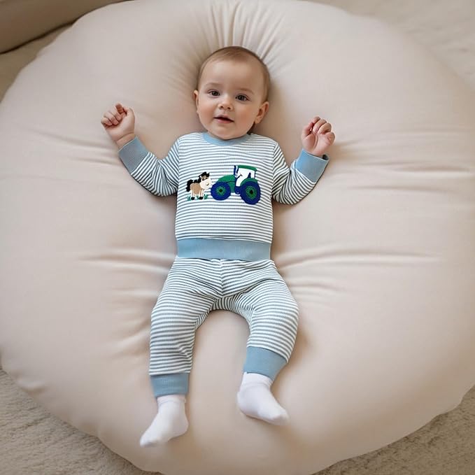 Toddler Baby Boy Fall Winter Outfits Tractor Print Long Sleeve Sweatshirt Pants Set Kids Sweatsuit Clothes