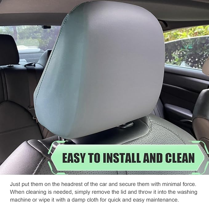 Shakas 2 PCS Cars Headrest Covers, Full Wrap-around Non-marking Fit Anti-scratch Protector, Waterproof Leather Portable Reusable Elastic Dust Cover, for Most Cars Seat Headrest Accessories (Gray #S)
