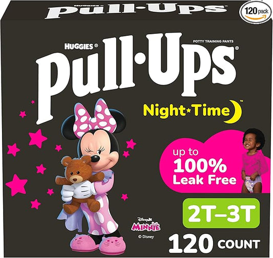 Pull-Ups Girls' Nighttime Potty Training Pants, Training Underwear, 2T-3T (16-34 lbs), 120 Ct, Packaging May Vary