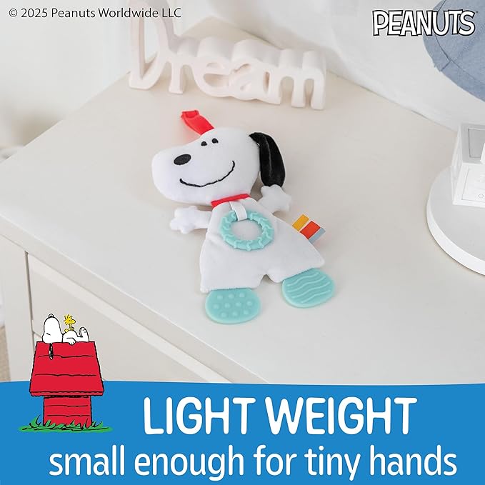 Kids Preferred Peanuts Snoopy Baby Sensory Toy Crinkle Blanket Stuffed Animal for Newborn Infants and Babies Teether Toys with Stroller Car Seat Loop