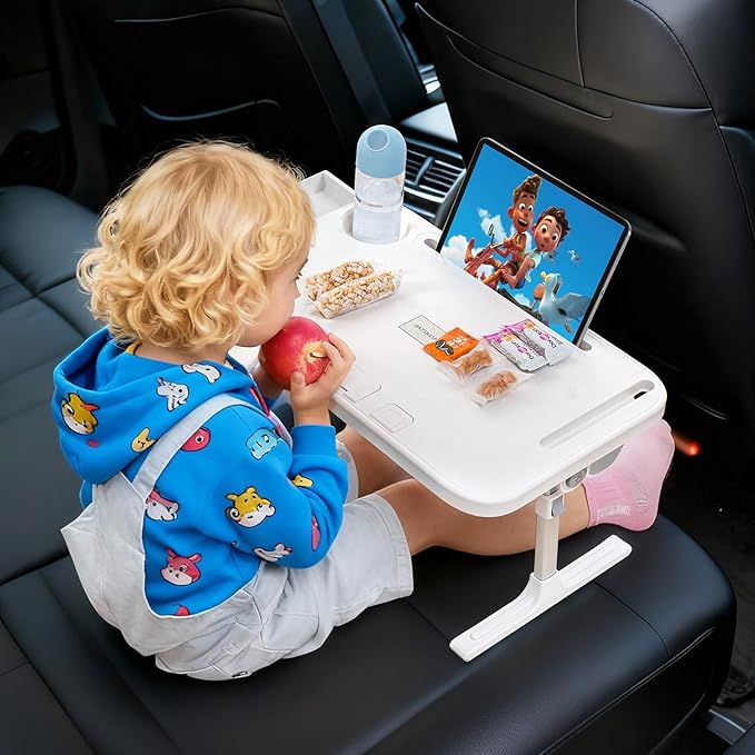 Foldable Car Seat Tray Table, Adjustable Multifunctional Lap Tray for Kids, Portable Car Lap Desk for Laptop Computer Tablet, Rear Seat Tray for Eating/Reading, Travel Essentials Accessories