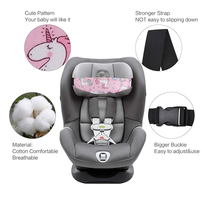 Baby Carseat Head Support,Car seat Straps Pillow Support Ban,Stroller Neck Relief Strap Headrest,Slumber Sling Sleep Positioner for Toddler Infants Child Children Kids(Pink Unicorn -2 Pack)