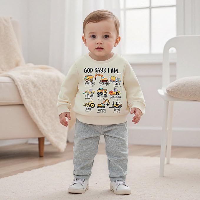 Baby Boy Fall Clothes Set Long Sleeve Truck Tractor Print Sweatshirt Pants Toddler Infant Outfits 6 12 18 24 Months 2T