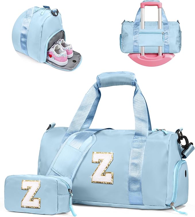 Birthday Gift for Granddaughter-Girl Gym Bag with Shoe Compartment, Kid Personalized Weekender Overnight Bags, Initial Travel Tote with Makeup Pouch, Gifts for Girls (Letter Z)