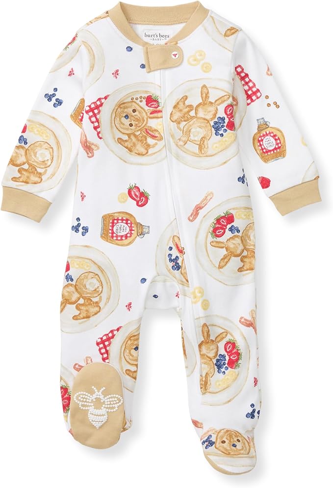 Burt's Bees Baby Boys Sleep and Play PJs, 100% Organic Cotton One-Piece Zip Front Romper Jumpsuit Pajamas
