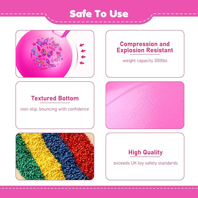 EVERICH TOY Hopper Ball, Pink Butterfly Hopping Toys for Kids, 20 Inch Bouncy Ball with Handle, Indoor Outdoor Inflatable Hippity Hop Toy for Girls Boys Gift with Free Christmas Accessories