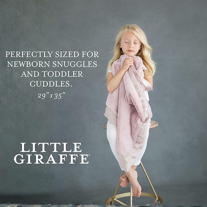 Little Giraffe Luxe Baby Blanket – 29x35” Satin Trim, Dusty Pink | Ultra-Soft, Hypoallergenic Stroller & Nursery Blanket | Perfect for Newborns & Toddlers