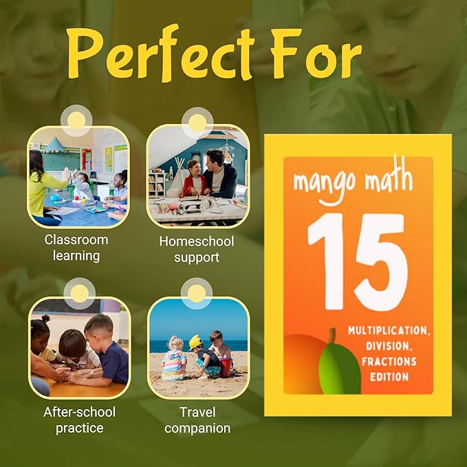 MANGO Math 15® - Math Flash Cards - Educational Math Games for Kids - Multiplication, Division, Fractions Learning Kit -2nd 3rd 4th Grades - Kids 6-12 - Set of 15 Games - English Version