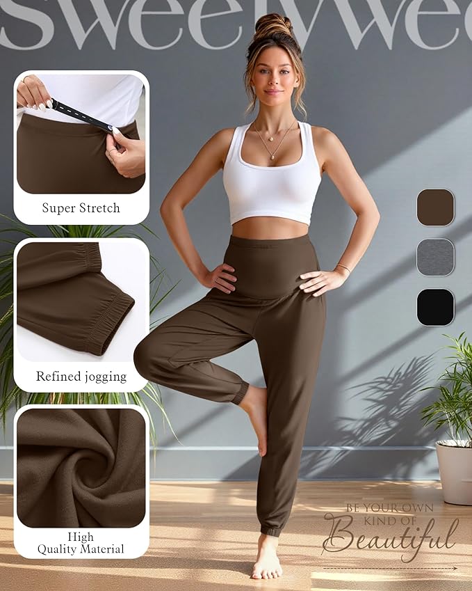 3 Pack Women's Maternity Pants Maternity Jogger Sweatpants Over The Belly Stretchy Pregnancy Pants with Pockets