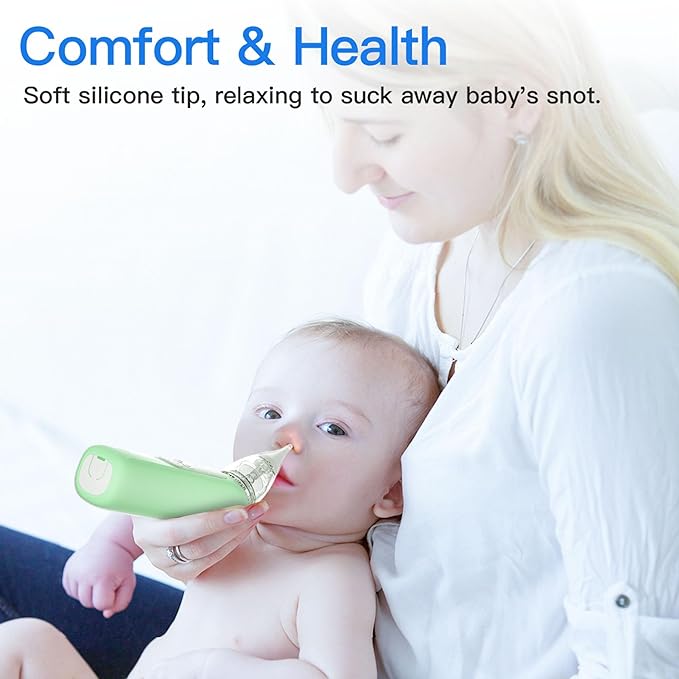 Baby Nasal Aspirator, Electric Nose Sucker with 5 Levels Suction, Soothing Light & Nursery Rhymes (Green)