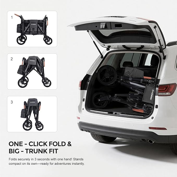 Premium 2 Seater Wagon Stroller for Kids, Foldable All-Terrain Stroller Wagon with Removable Seats, Adjustable 5-Point Safety Harness, Canopy, and Dual Handles, Dark Gray
